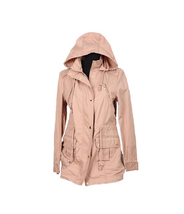 Long Sleeve Hooded Gold Zipper Coat